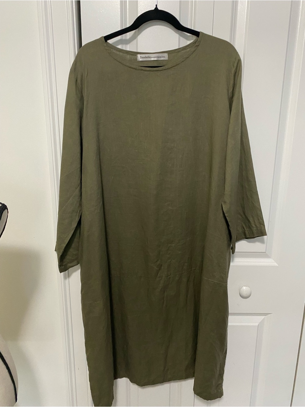 Dandelion Handmade Custom Olive Green Linen Shift Dress